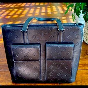 Louis Vuitton limited edition black leather double pocket logo bag